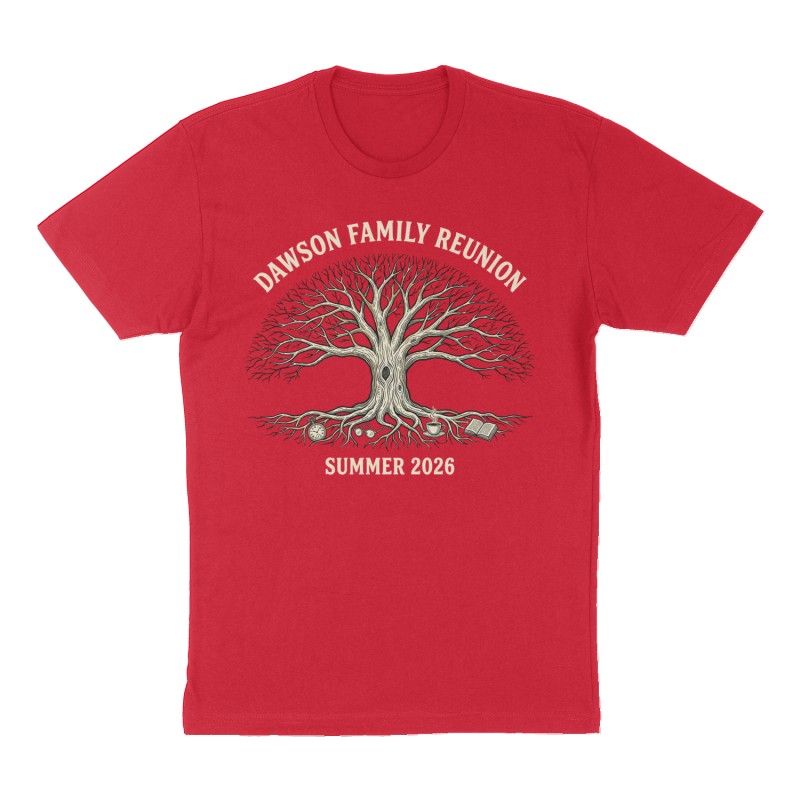 Custom t-shirt: "Dawson Family Reunion", red shirt