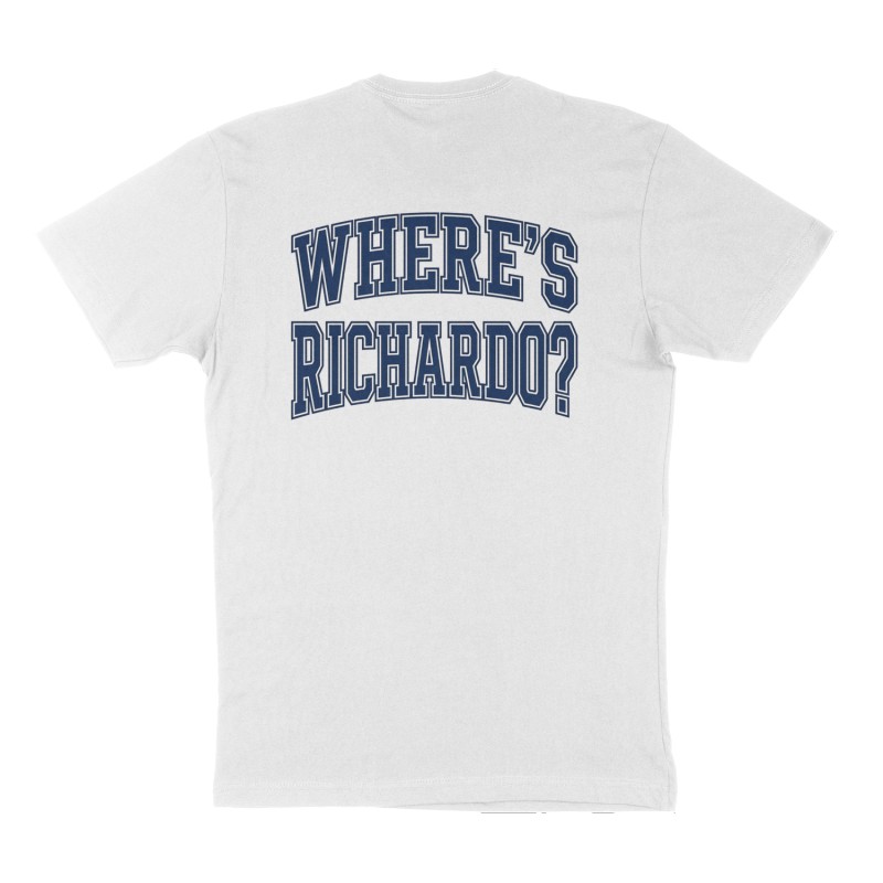 Custom t-shirt: "Where's Richardo ?", Back print, white shirt