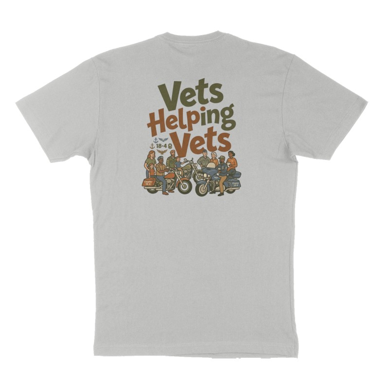 Custom t-shirt: "Vets Helping Vets", Back print, heather-gray shirt