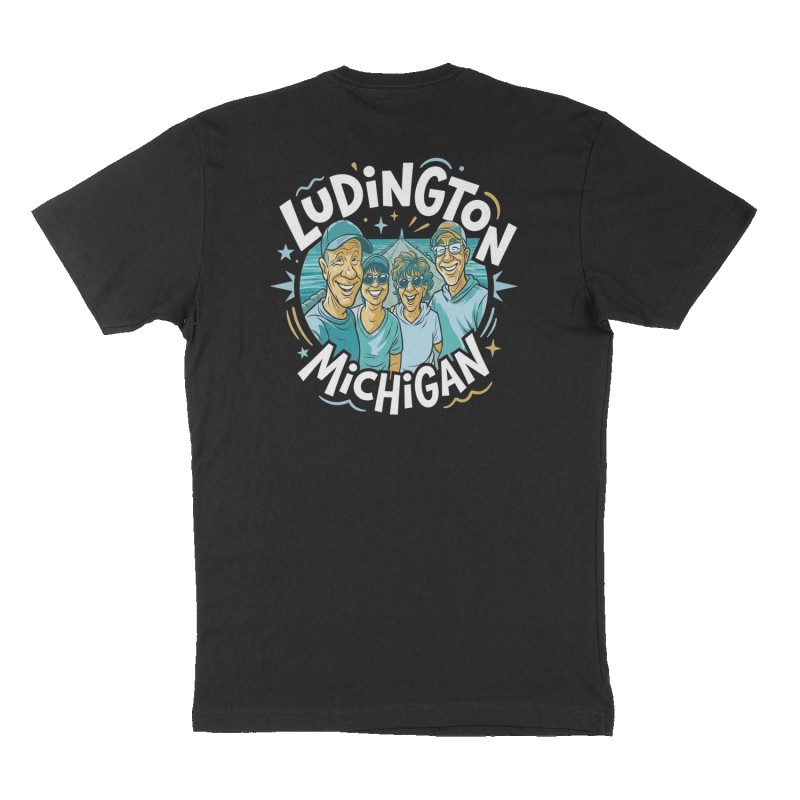 Custom t-shirt: "Ludington, Michigan", Back print, black shirt