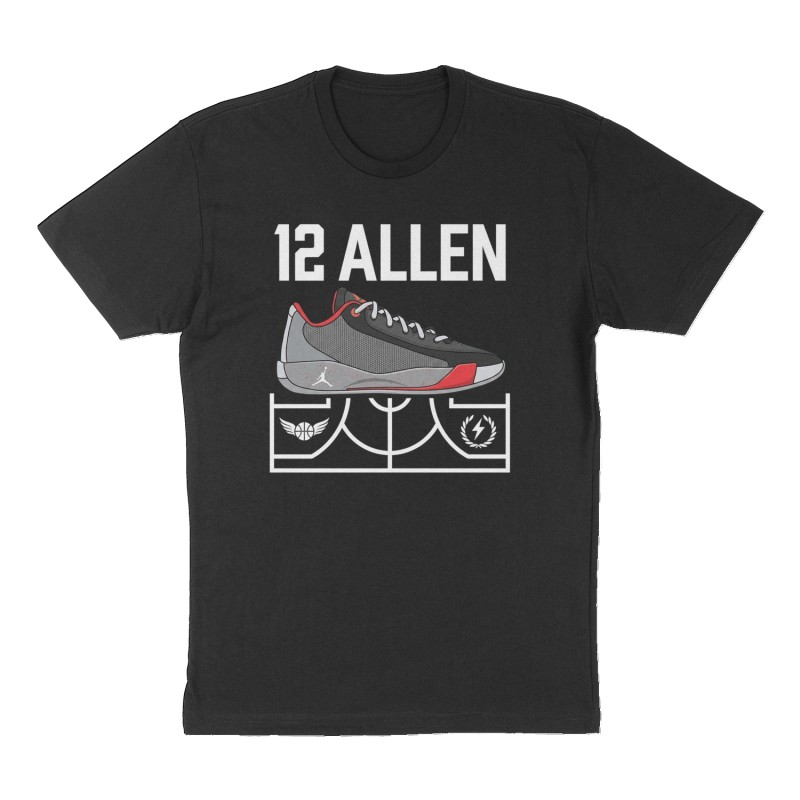 Custom t-shirt: "12Allen", Front print, black shirt