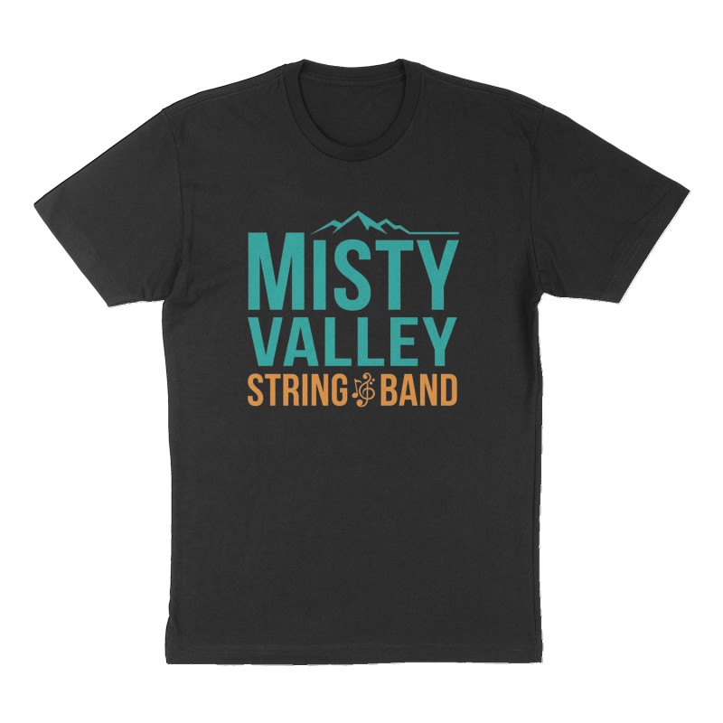 Custom t-shirt: "Misty Valley String Band", Front print, black shirt