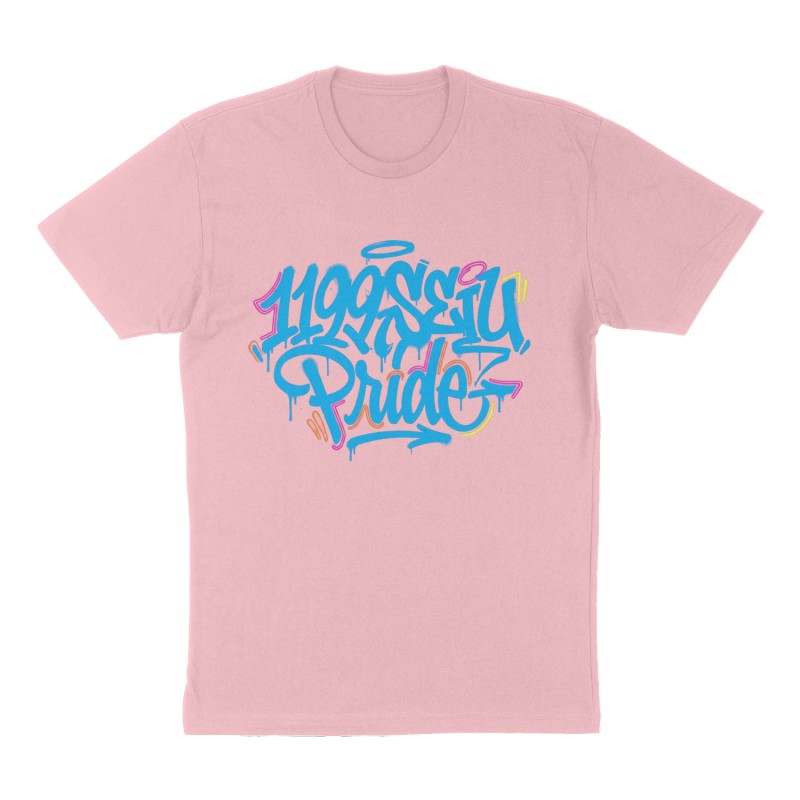 Custom t-shirt: "1199SEIU Pride", Front print, pink shirt