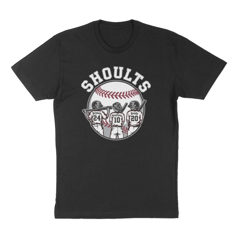 Custom t-shirt: "Shoults", Front print, black shirt
