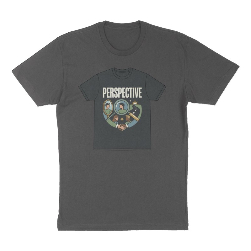 Custom t-shirt: "Perspective", Front print, charcoal shirt