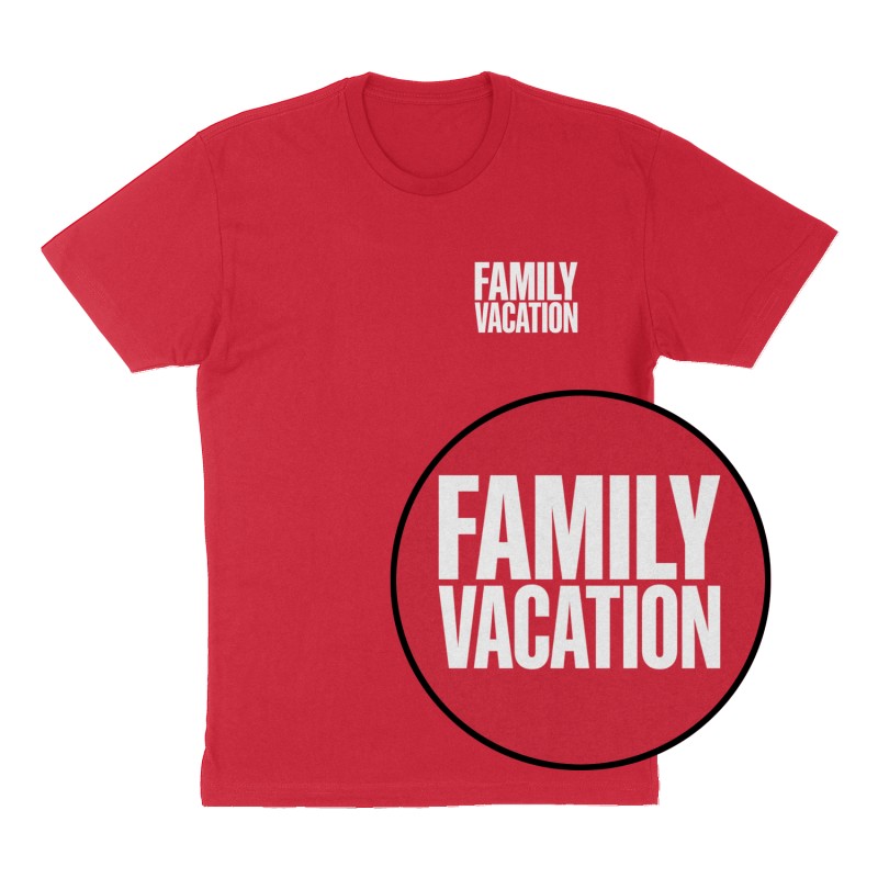 Custom t-shirt: "Family Vacation", Left Chest print, red shirt
