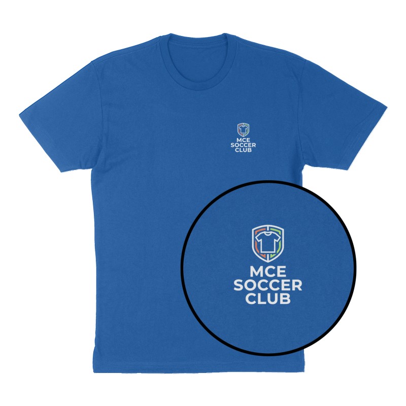 Custom t-shirt: "MCE Soccer Club", Left Chest print, royal-blue shirt
