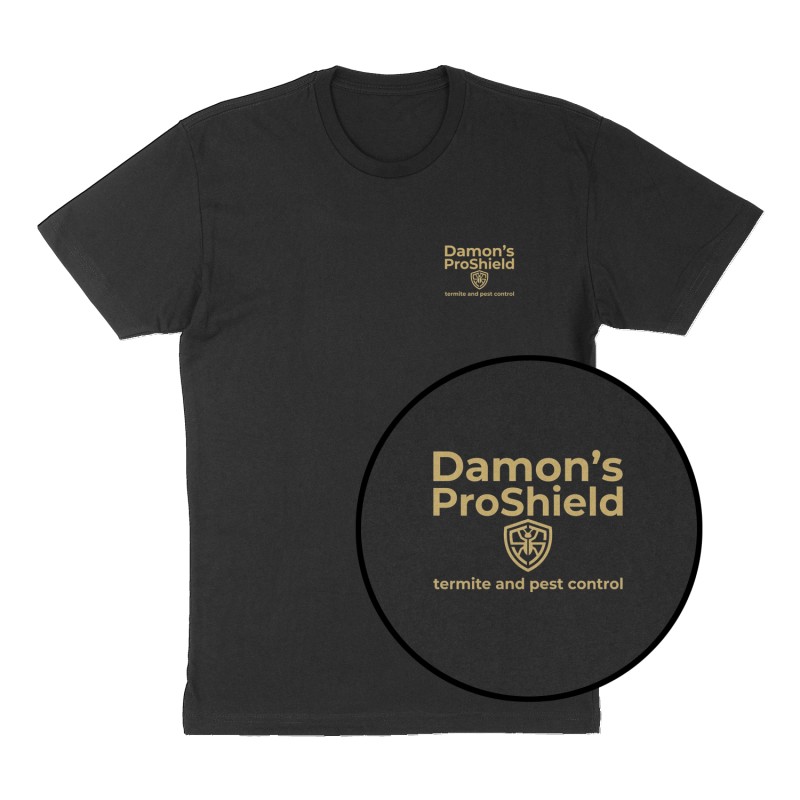 Custom t-shirt: "Damon’s ProShield termite and pest control ", Left Chest print, black shirt