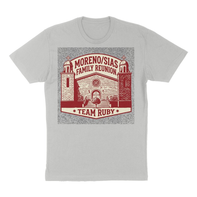 Custom t-shirt: "Moreno/Sias Family Reunion", Front print, heather-gray shirt