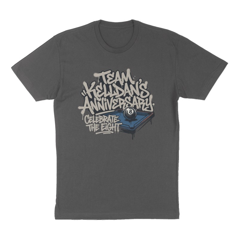 Custom t-shirt: "Team Kelldan’s Anniversary", Front print, charcoal shirt