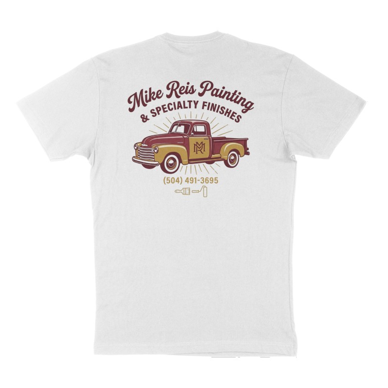 Custom t-shirt: "Mike Reis Painting & Specialty Finishes ", Back print, white shirt