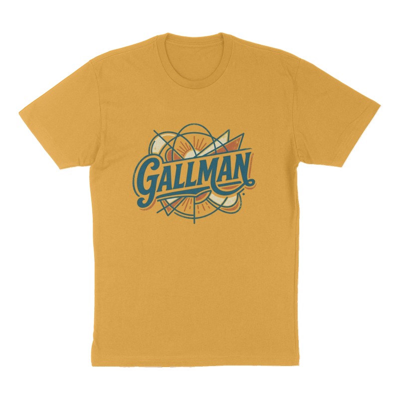 Custom t-shirt: "Gallman", Front print, mustard-yellow shirt