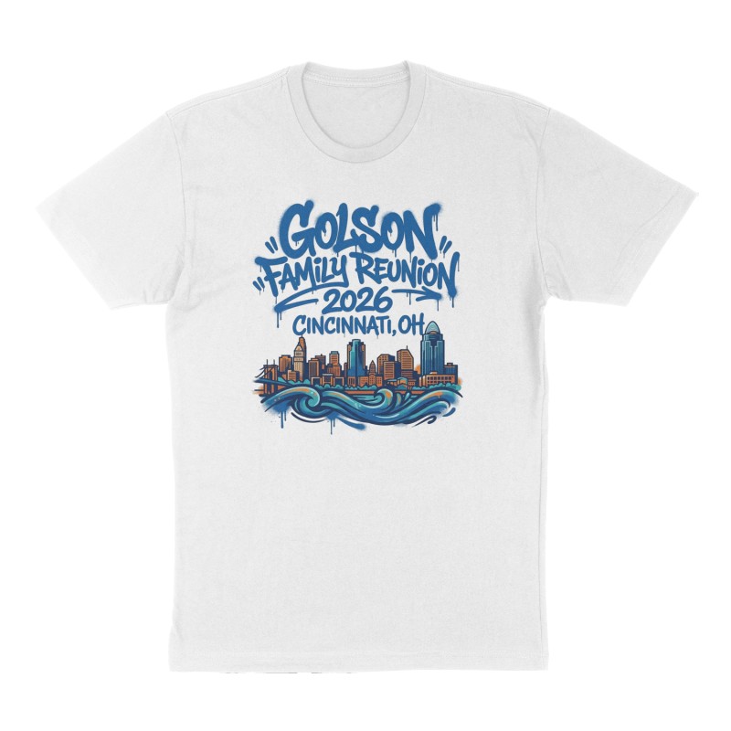 Custom t-shirt: "Golson Family Reunion, 2026, Cincinnati, OH", Front print, white shirt