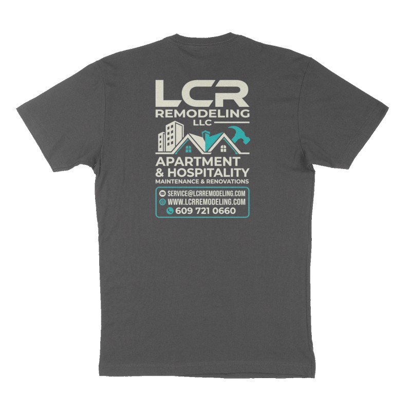 Attached design: "LCR Remodeling LLC", Back print, black shirt