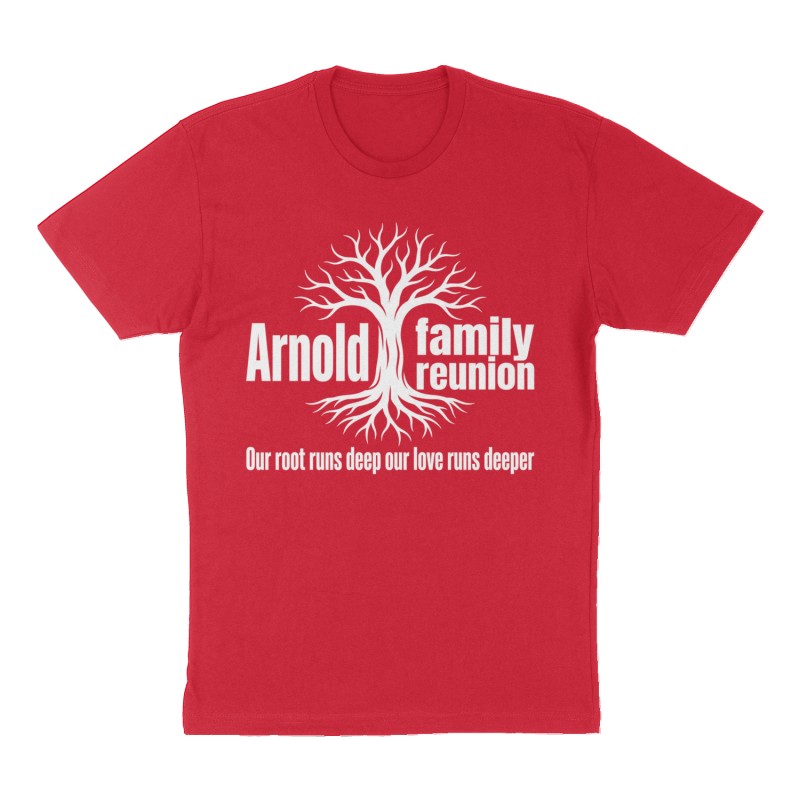 Custom t-shirt: "Arnold family reunion", Front print, red shirt