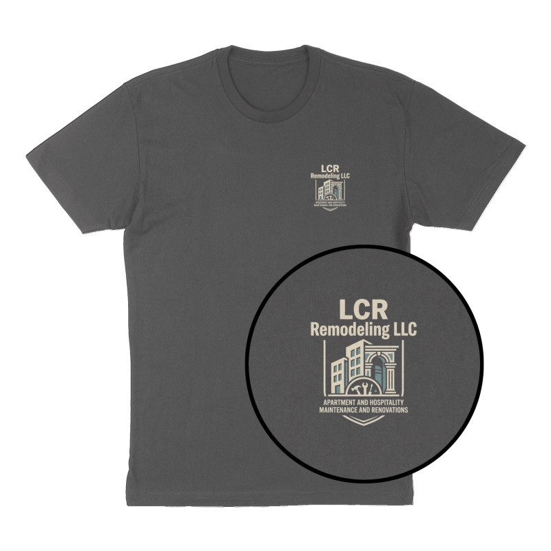 Custom t-shirt: "LCR Remodeling LLC", Left Chest print, charcoal shirt