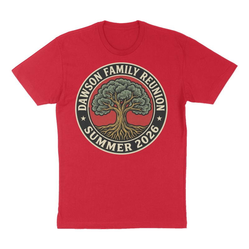 Custom t-shirt: "Dawson Family Reunion", red shirt