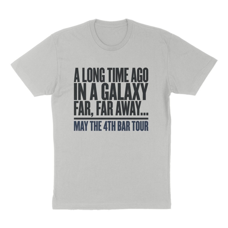 Custom t-shirt: "A long time ago in a galaxy far, far away…", Front print, heather-gray shirt
