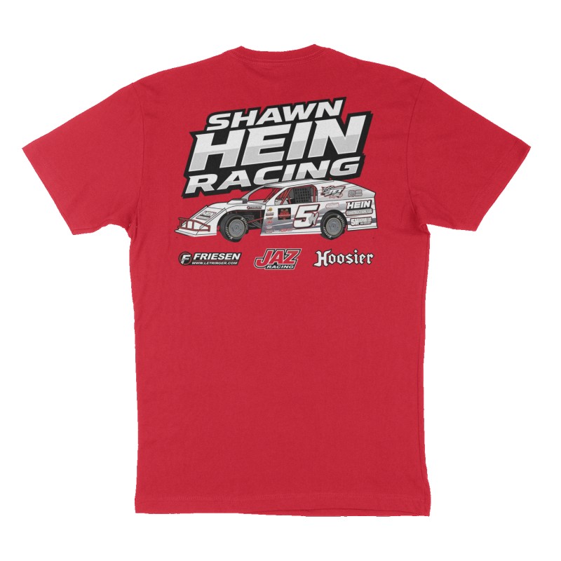 Custom t-shirt: "SHAWN HEIN RACING ", Back print, red shirt