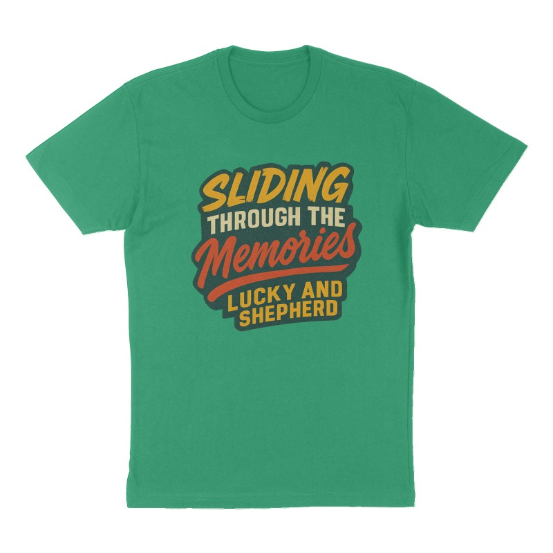 Custom t-shirt: "Sliding through the memories ", Front print, green shirt
