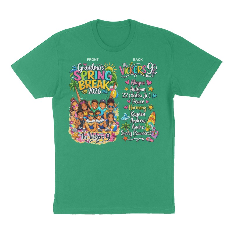 Custom t-shirt design, Front print, green shirt