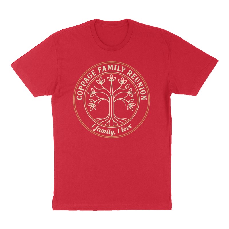 Custom t-shirt: "Coppage Family Reunion", Front print, red shirt