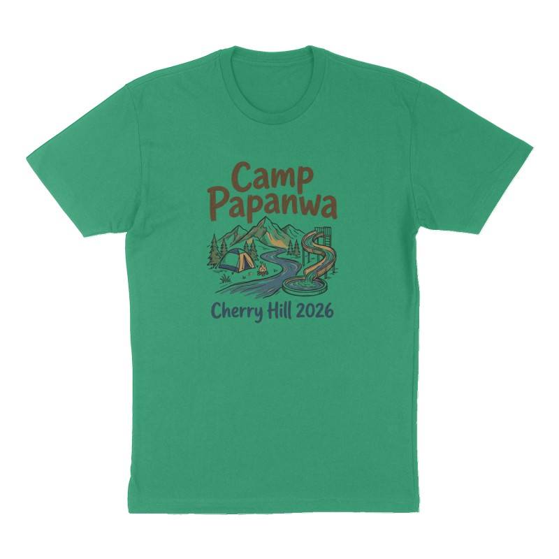 Custom t-shirt: "Camp Papanwa", Front print, green shirt