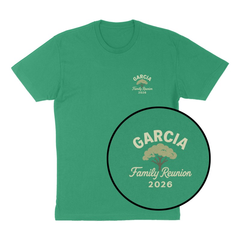 Custom t-shirt: "Garcia Family Reunion ", Left Chest print, green shirt