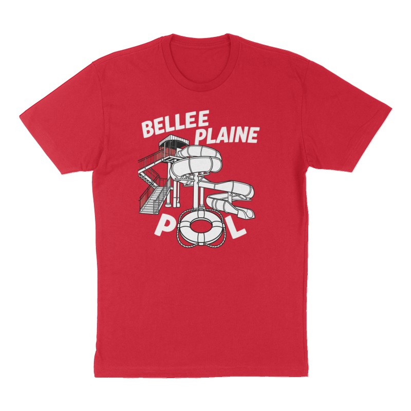 Custom t-shirt: "BELLE PLAINE POOL", Front print, red shirt