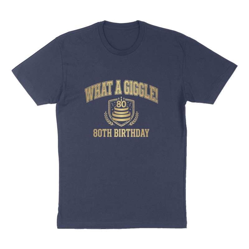 Custom t-shirt: "What a Giggle!", Front print, navy shirt