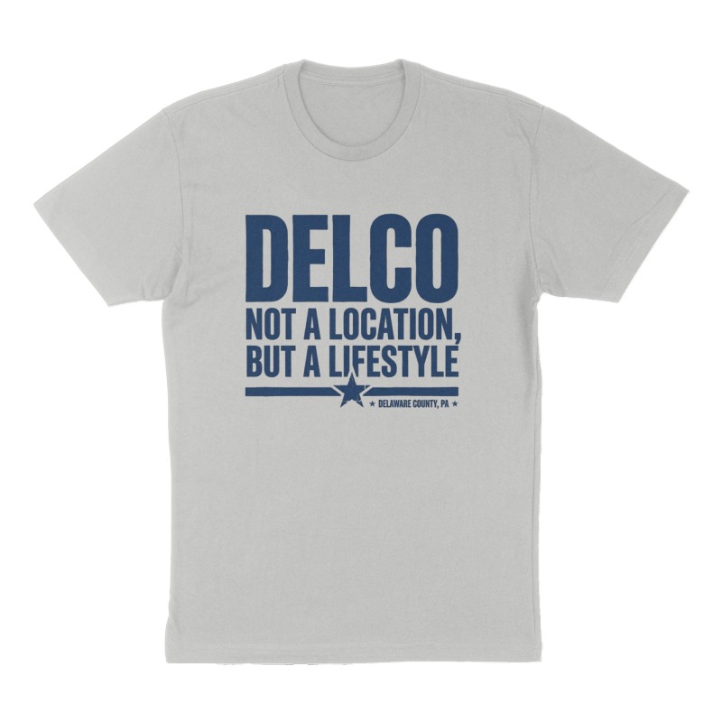 Custom t-shirt: "DELCO", Front print, heather-gray shirt