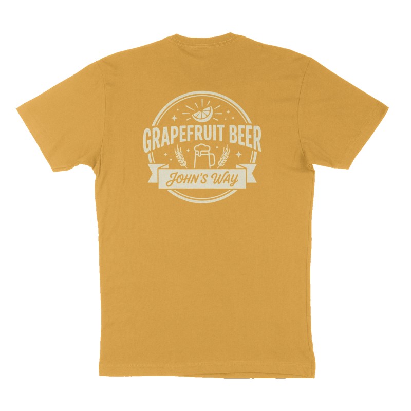 Custom t-shirt: "GRAPEFRUIT BEER", Back print, mustard-yellow shirt