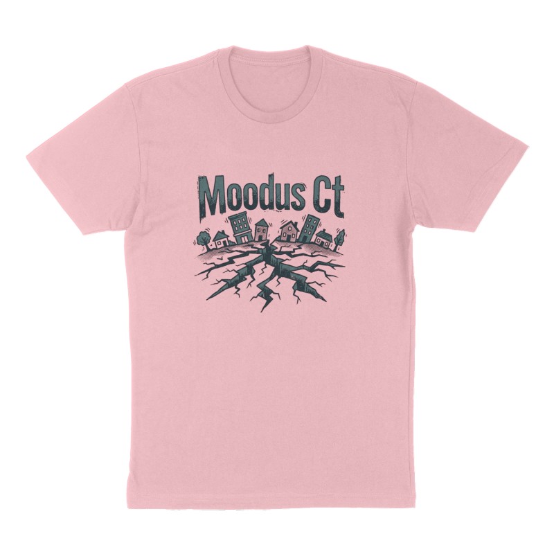 Custom t-shirt: "Moodus Ct", Front print, pink shirt