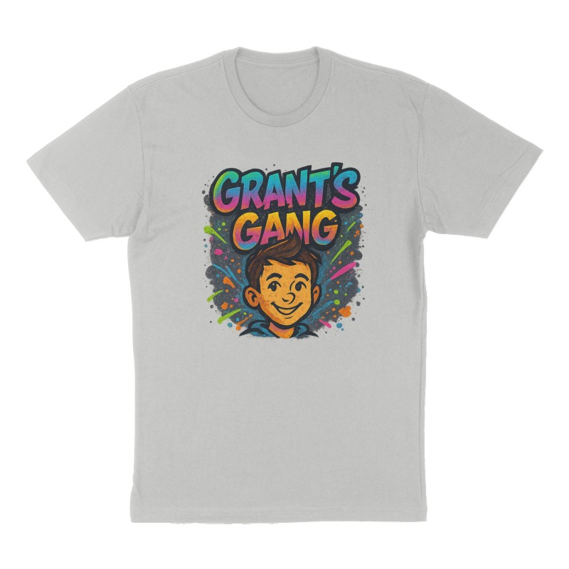 Custom t-shirt: " Grant’s Gang", Front print, heather-gray shirt