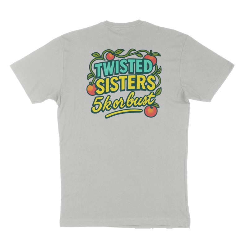 Custom t-shirt: "Twisted Sisters", Back print, heather-gray shirt