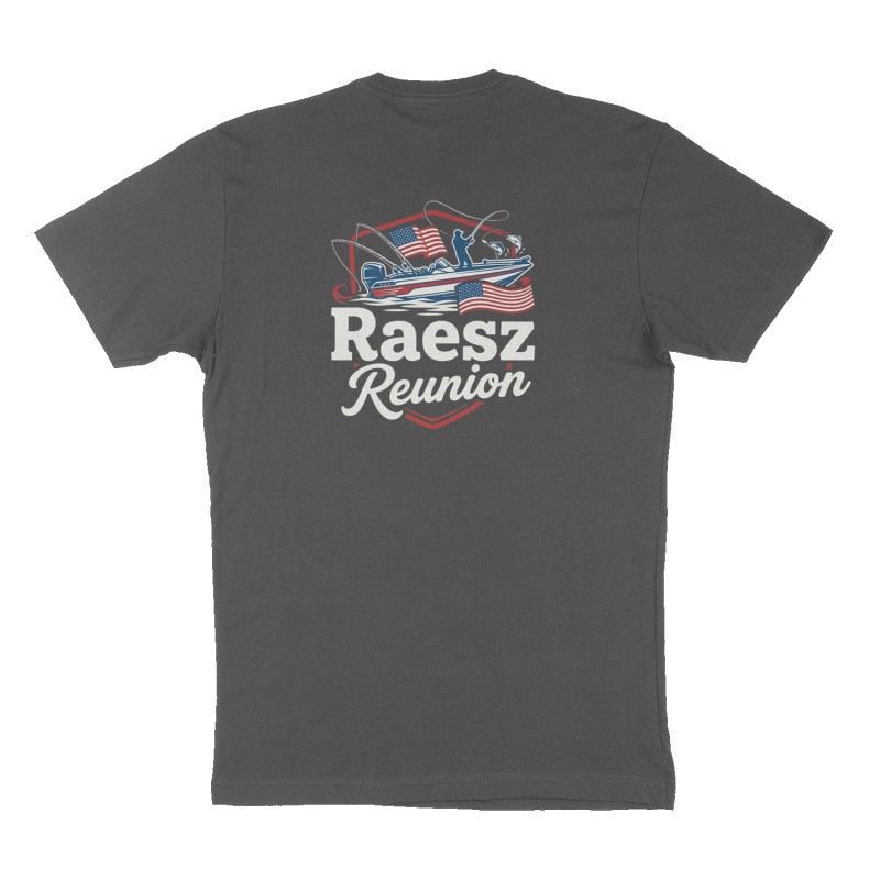 Custom t-shirt: "Raesz Reunion", Back print, charcoal shirt