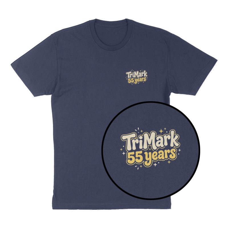 Custom t-shirt: "TriMark", Left Chest print, navy shirt