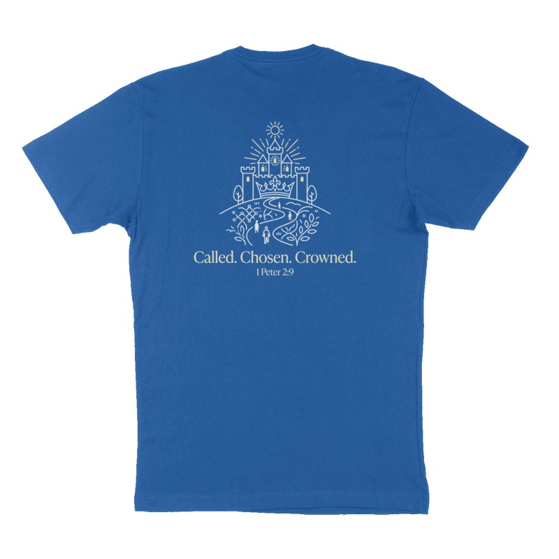 Custom t-shirt: "Called. Chosen. Crowned.", Back print, royal-blue shirt