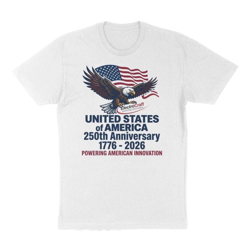 Custom t-shirt: "UNITED STATES of AMERICA 250th Anniversary 1776 - 2026", Front print, white shirt