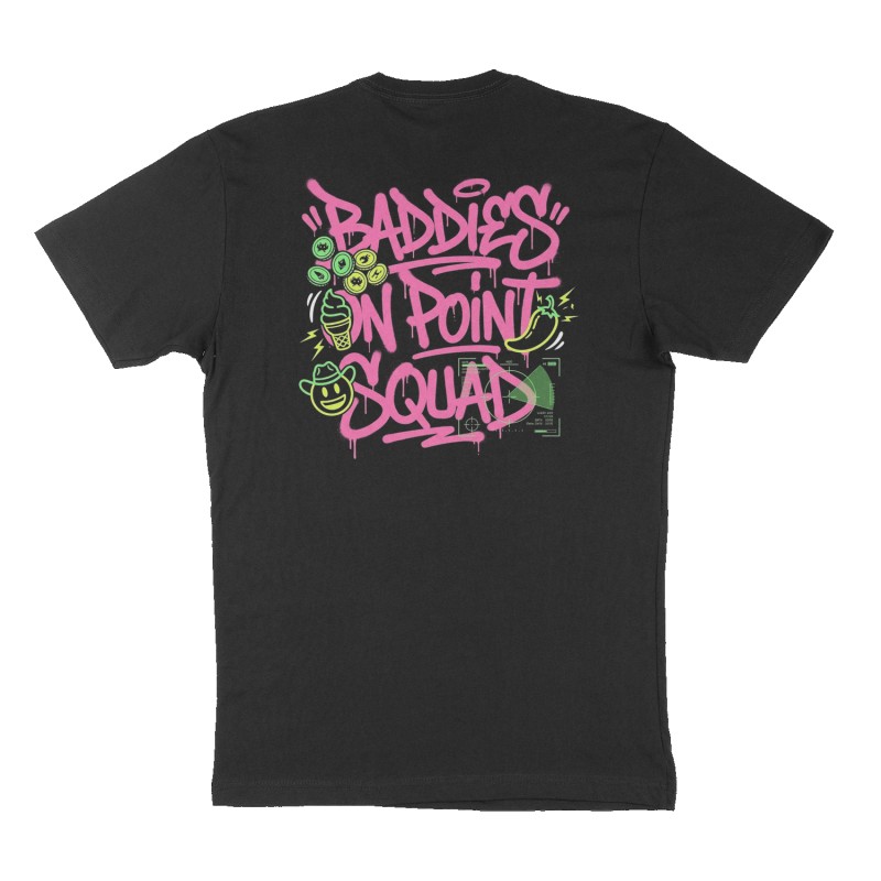 Custom t-shirt: "Baddies On Point Squad", Back print, black shirt