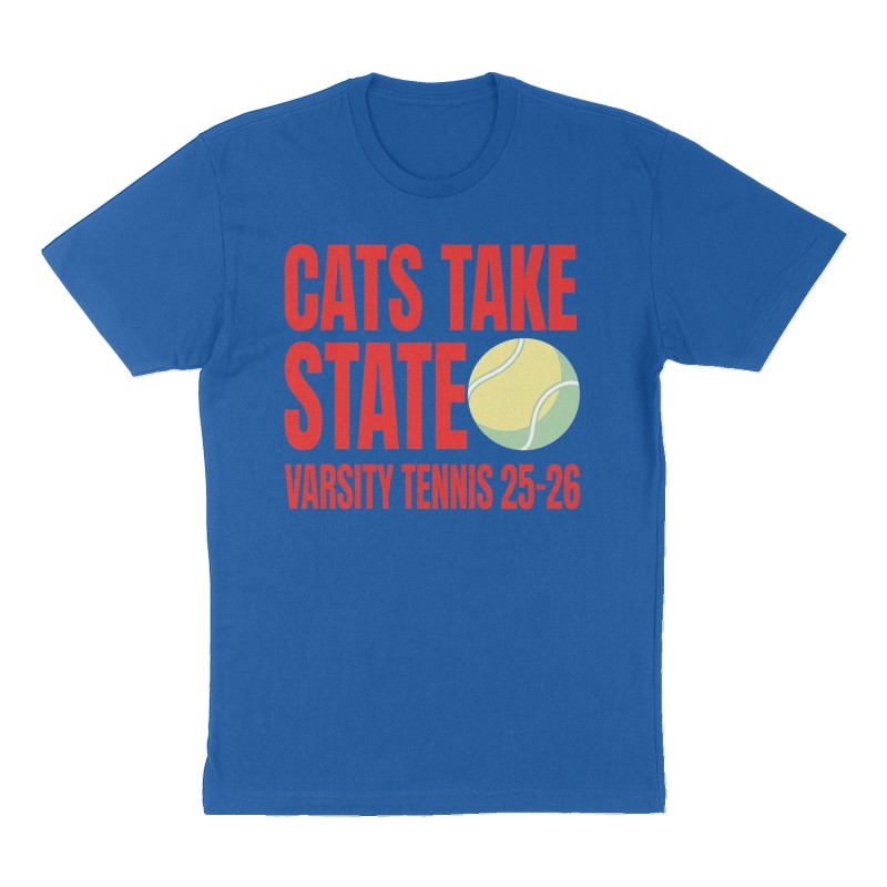 Custom t-shirt: "Cats take state ", Front print, royal-blue shirt