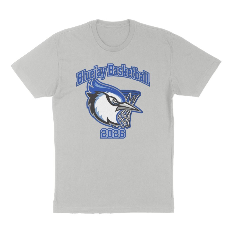 Custom t-shirt: "Bluejay Basketball", Front print, heather-gray shirt
