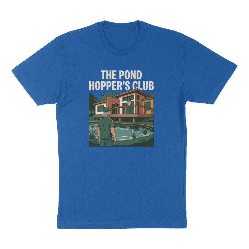 Custom t-shirt: "The Pond Hopper's Club", Front print, royal-blue shirt