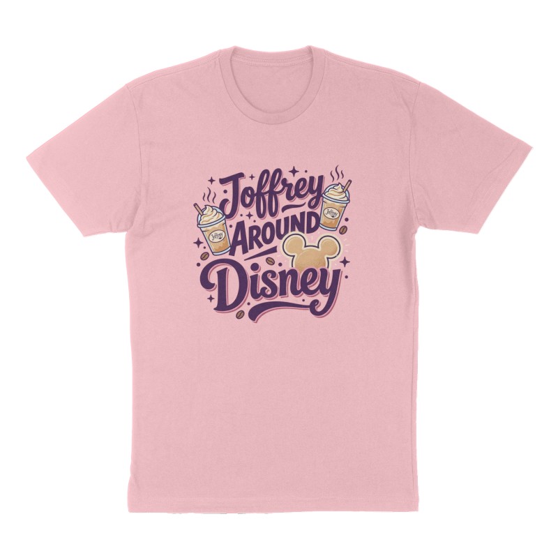Custom t-shirt: "Joffrey Around Disney", Front print, pink shirt