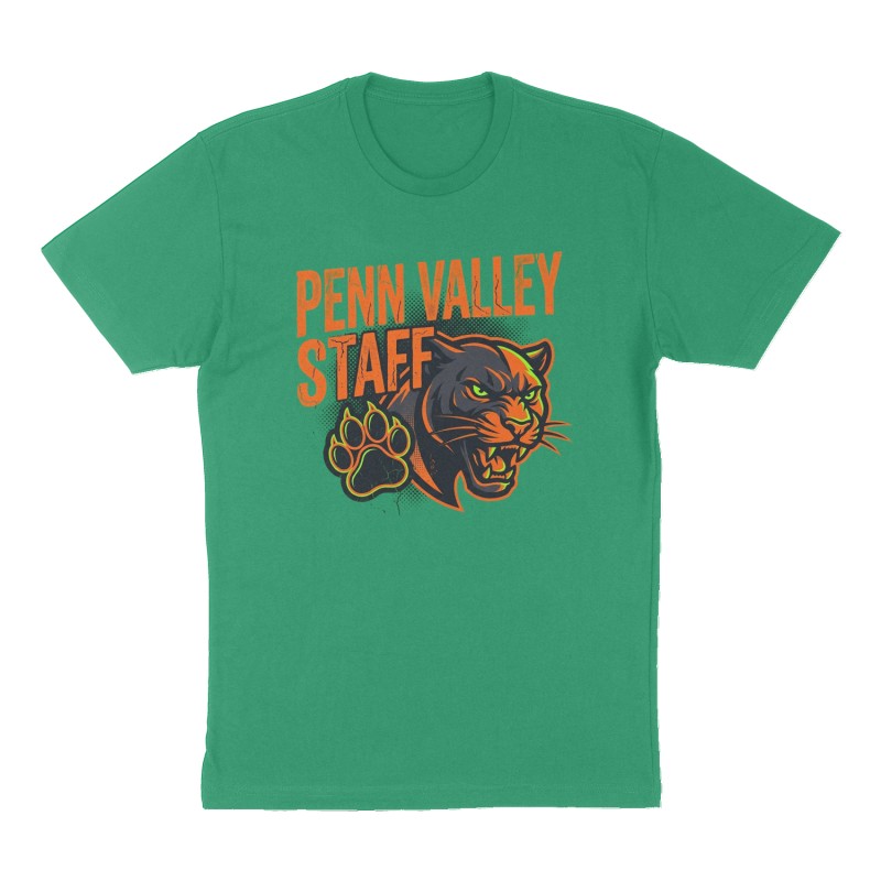 Custom t-shirt: "Penn Valley Staff", Front print, green shirt