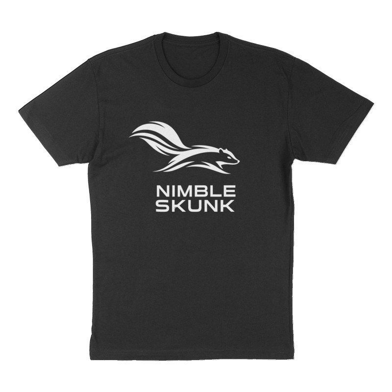 Custom t-shirt: "NIMBLE SKUNK", Front print, black shirt