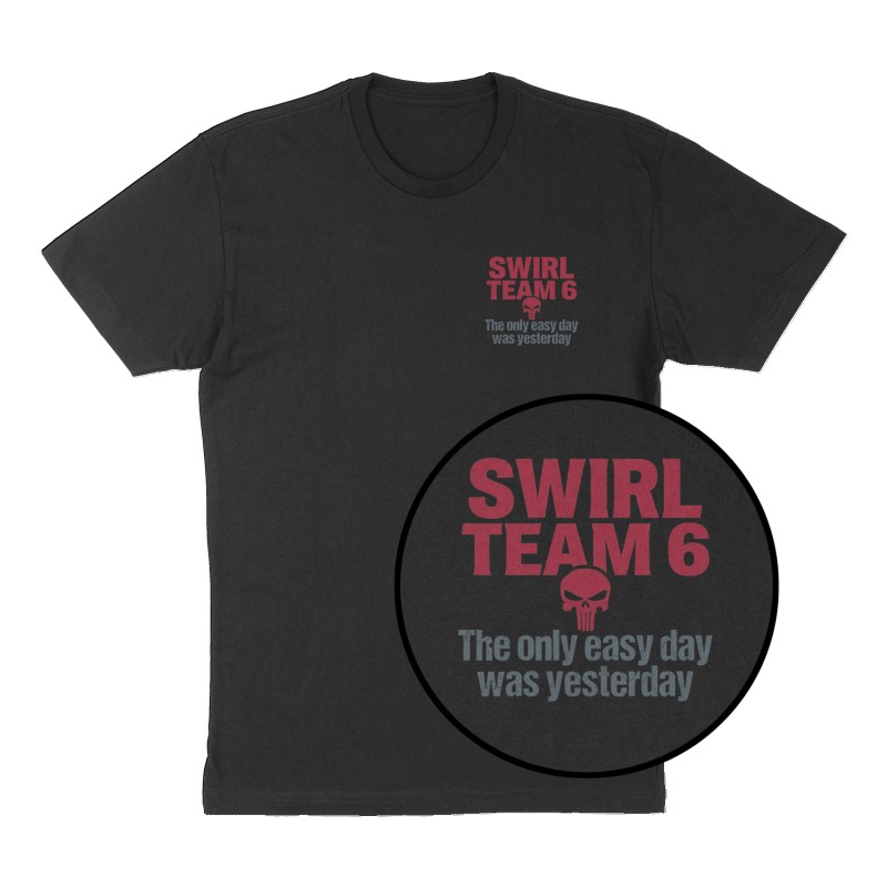 Custom t-shirt: "Swirl Team 6", Left Chest print, black shirt