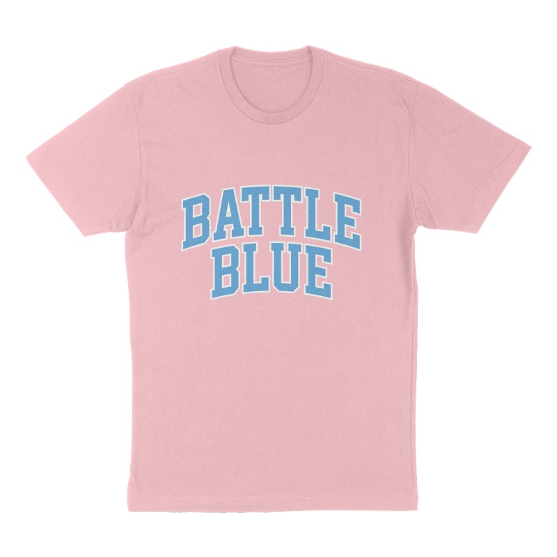 Custom t-shirt: "Battle Blue", Front print, pink shirt