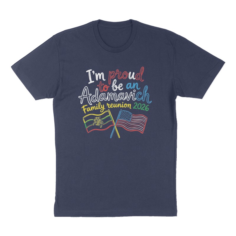 Custom t-shirt: "Im proud to be an Adamavich ", Front print, navy shirt
