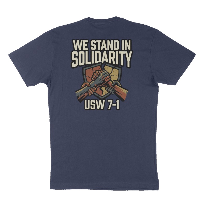 Custom t-shirt: "We stand in solidarity", Back print, navy shirt